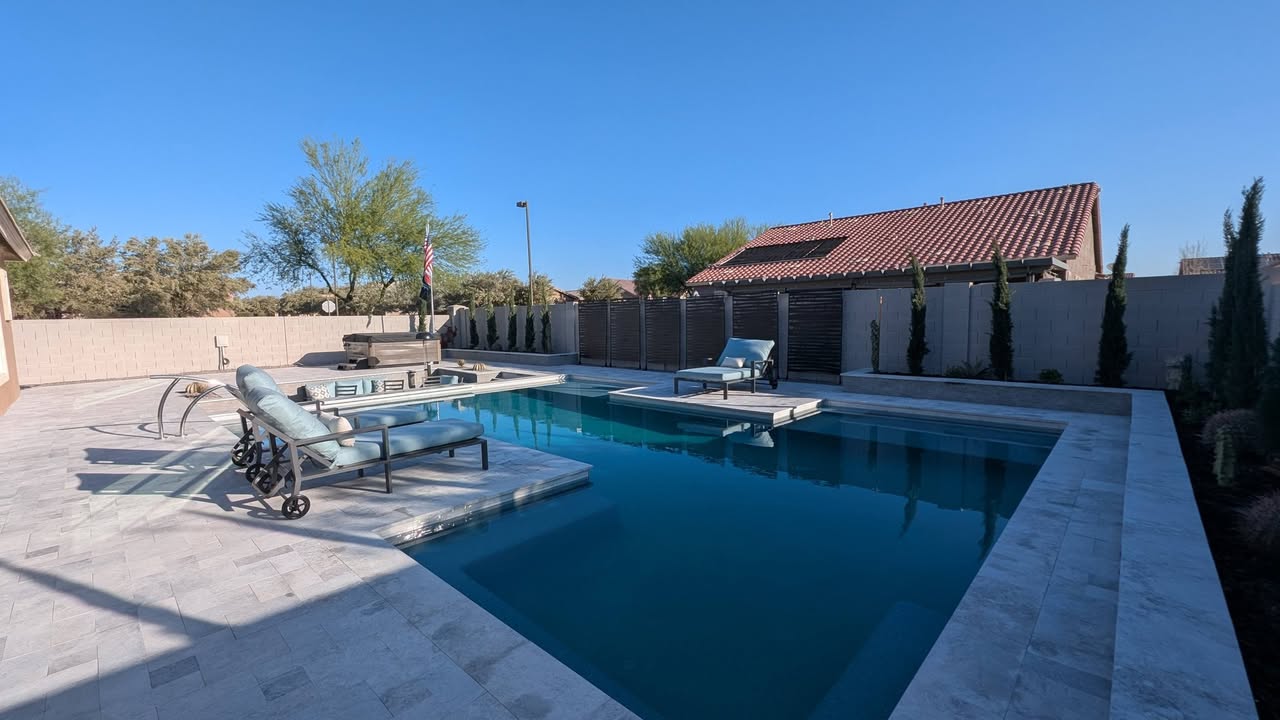 Custom pool and spa completed by an Unlimited Warm Transfers builder